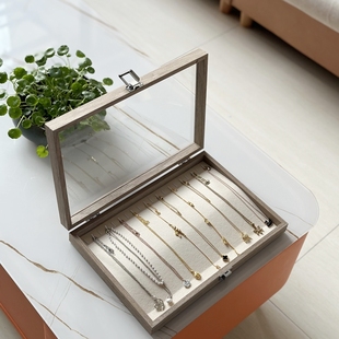 实木防尘项链收纳盒舌骨链颈链首饰盒手链长毛衣链珠宝饰品展示盒