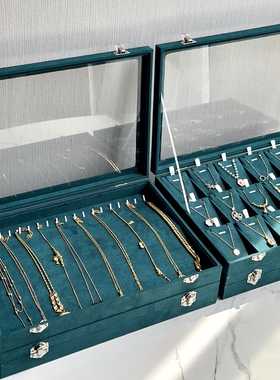 绿色布艺搭配翡翠玉戒指收纳盒手镯耳环耳钉流苏手链项链奢华首饰