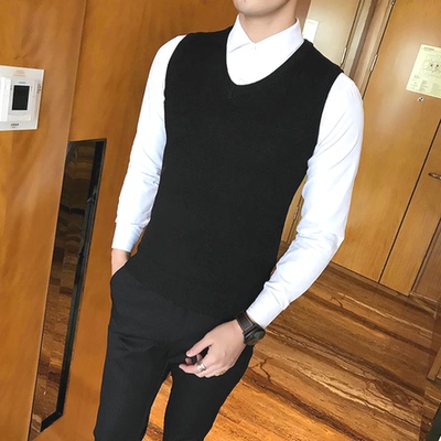 v领针织背心衬衫叠穿无袖卫衣