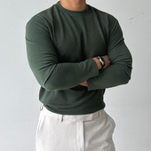 t恤毛呢保暖内搭打底衫 小圆领德绒卫衣肌肉男欧美风穿搭修身 长袖