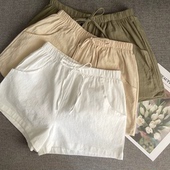 外穿大裤 欧货棉麻工装 亚麻皱布马裤 男系绳宽松直筒四分裤 衩潮 短裤
