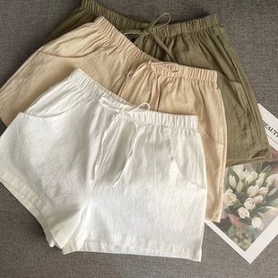 外穿大裤 欧货棉麻工装 亚麻皱布马裤 男系绳宽松直筒四分裤 衩潮 短裤
