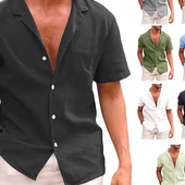 欧美古巴领衬衫 衬衣潮 领工装 男免烫冰丝雪纺宽松短袖 休闲深v西装