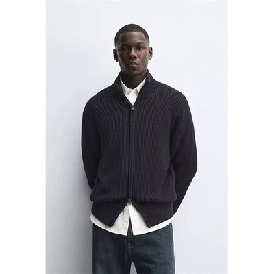 双拉链针织开衫中高领修身长袖