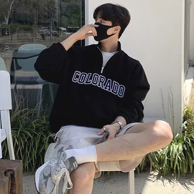 美式复古棒球服外男款宽松紧袖抽