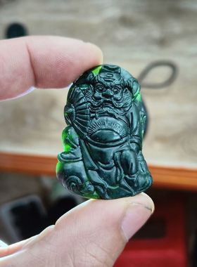天然药王石墨玉钟馗吊坠 黑绿玉男士项链蛇纹石活磁石玉坠项链