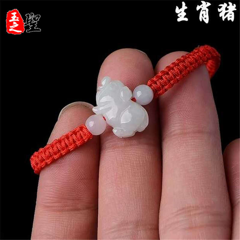 天然翡翠玉十二生肖手串小老鼠挂件牛虎兔蛇羊猪手链脚链情侣吊坠