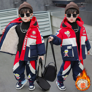 男童秋冬套装加绒加厚奥特曼衣服男孩痞帅气儿童棉服男宝宝冲锋衣