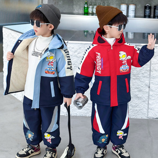 奥特曼衣服男童冬季套装2025新款儿童洋气时髦秋冬加绒冲锋衣外套