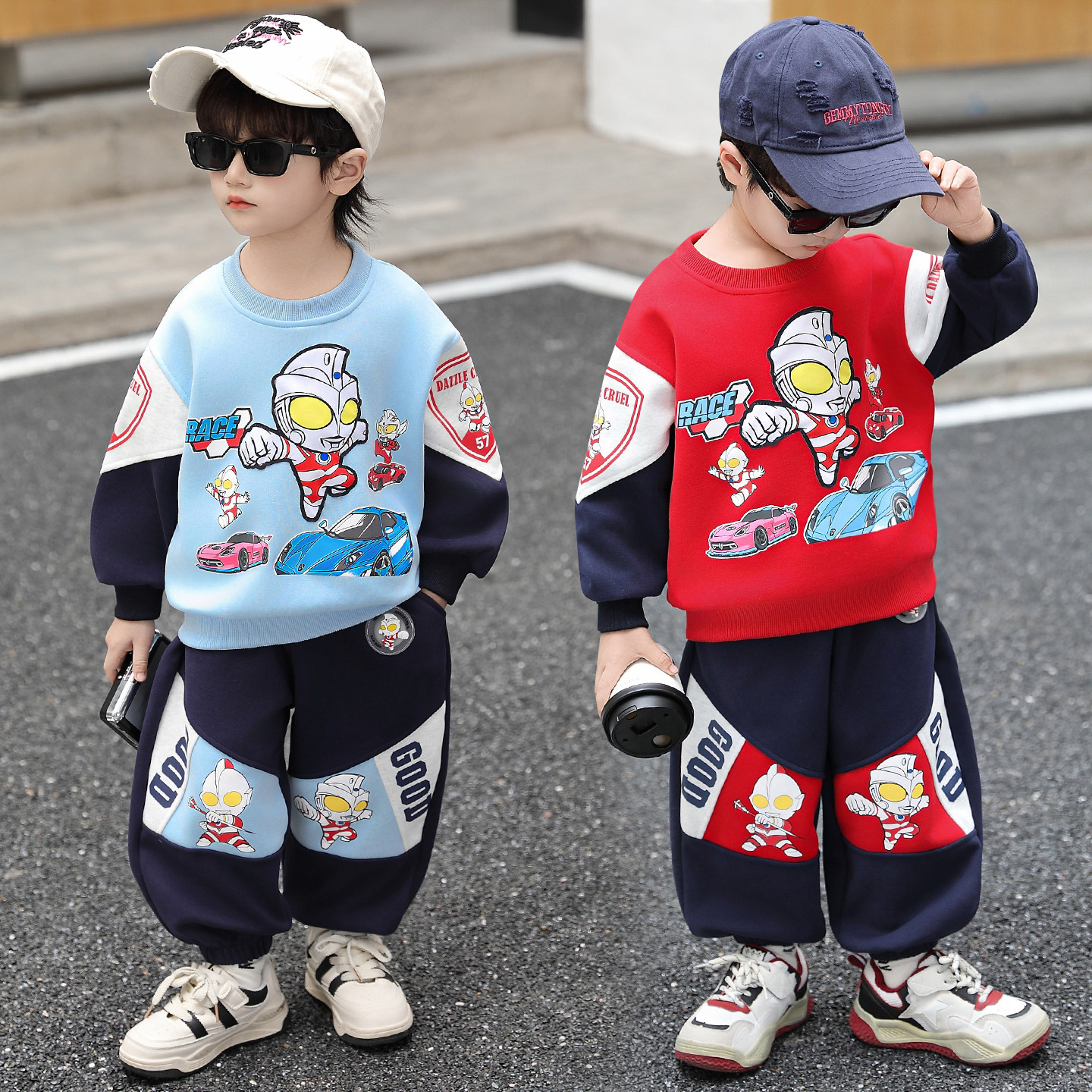 奥特曼衣服男童春装套装2026新款春秋儿童休闲帅气宝宝卫衣两件套