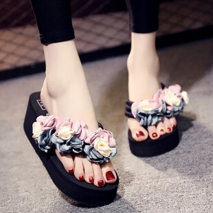 防滑防臭外穿厚底增高凉拖鞋 夏季 时尚 6cm高跟人字拖女个性 女 新款