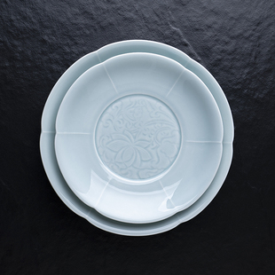 仿宋青瓷盘子荷花葵浅盘口景德镇陶瓷2025新款特色餐具商家用菜盘