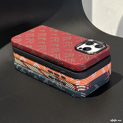 高级感小众创意R字母适用苹果17promax手机壳新款凯夫拉碳纤维纹iPhone16promax保护壳15pm磁吸硬外壳14超薄