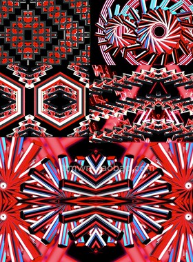 6个红色发光万花筒动感节奏舞台背景大屏动画视频素材循环loops