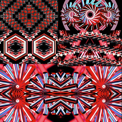 6个红色发光万花筒动感节奏舞台背景大屏动画视频素材循环loops