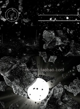 4个黑白大气太空陨石空间幻想波形舞台背景视频素材循环vj loops