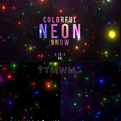 3个4k彩色霓虹灯雪花碎片vjloop视频素材舞台背景大屏幕Neon Snow