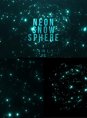 3个雪花3个球体蓝色霓虹碎片飘落vjloop舞台背景大屏视频素材Snow