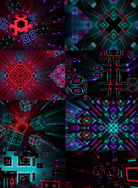 12个无缝循环彩色立方体节奏vjloop高清1080P视频素材FLYINGCUBES