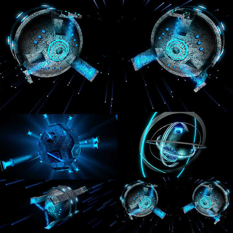 4个4k科技3d金属飞行器vjloop大屏背景动态视频素材AlienMachines