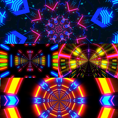 4个动感霓虹隧道无缝循环视频素材vjloops Neon Light Tunnels