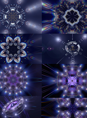 8个魔幻梦幻蓝色万花筒vjloop舞台背景动态动感动画视频素材K-v2