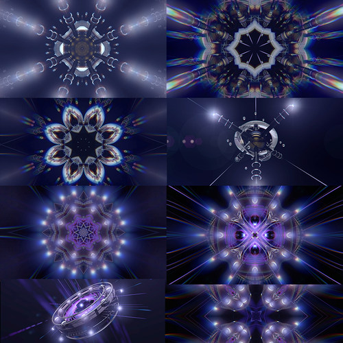 8个魔幻梦幻蓝色万花筒vjloop舞台背景动态动感动画视频素材K-v2