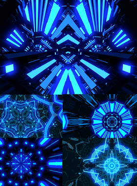 5个蓝色动感霓虹无缝循环视频素材Neon Light vjLoop舞台背景大屏