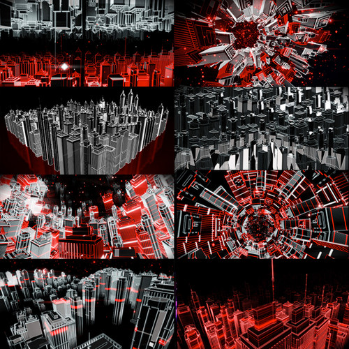 30个红色夜晚城市动画vjloop视频素材舞台背景大屏幕METROPOLIS