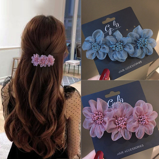 韩系花朵发饰少女高颜值发夹百搭小清新弹簧夹后脑勺高级感一字夹