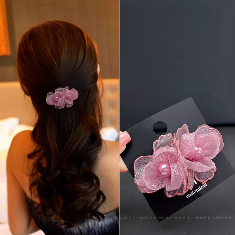 轻奢高级感双花朵弹簧夹盘发顶夹