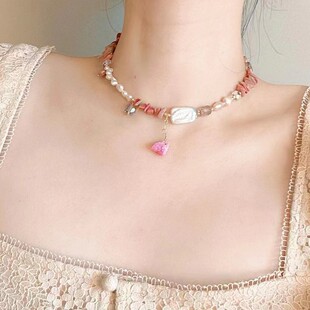 春夏不规则彩色水晶石珍珠项链ins小众简约巴洛克锁骨链轻奢手链
