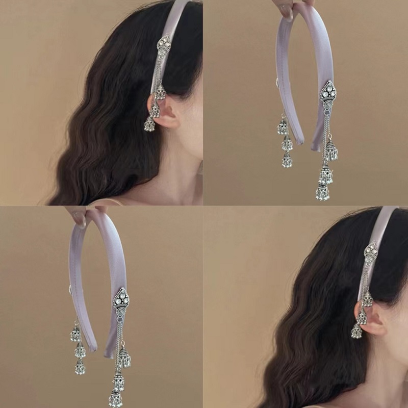 新款复古银色铃铛流苏细发箍头箍