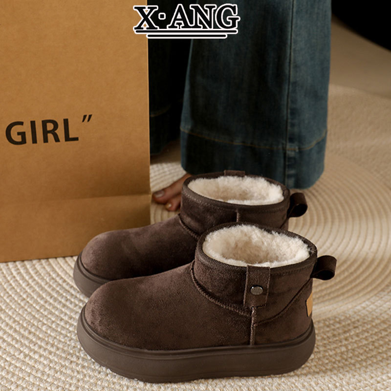 桑坡现货羊皮毛一体雪地靴女款防滑防水厚底加绒加厚保暖东北棉鞋