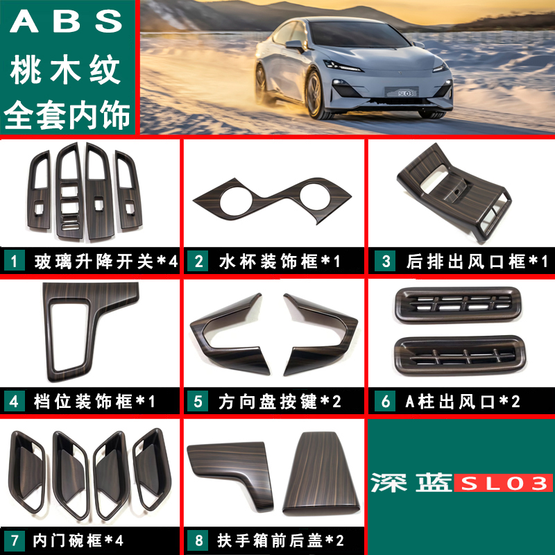 适用于22款深蓝SL03改装内饰贴中控面板排挡框桃木纹档位框贴片