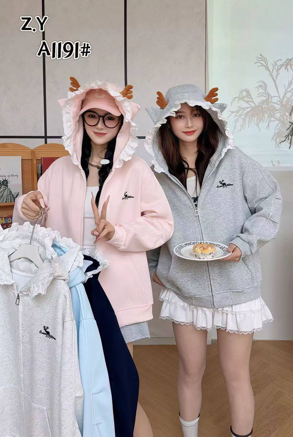 春款可爱鹿角卡通连帽卫衣外套女2026春季新款休闲宽松百搭上衣潮