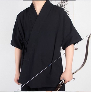 系带交领射艺汉服男女款短袖打底家居夏装汉元素明制文艺上衣大码