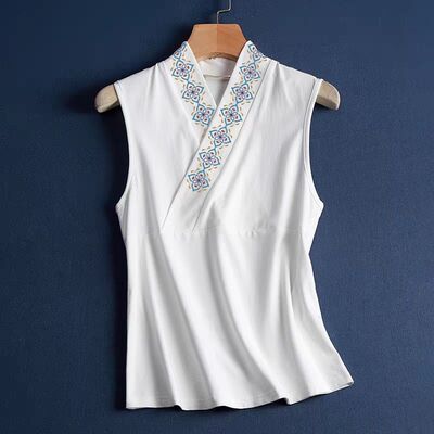 新中式汉服无袖上衣复古交领内搭外穿背心中衣冰丝印花大码300斤
