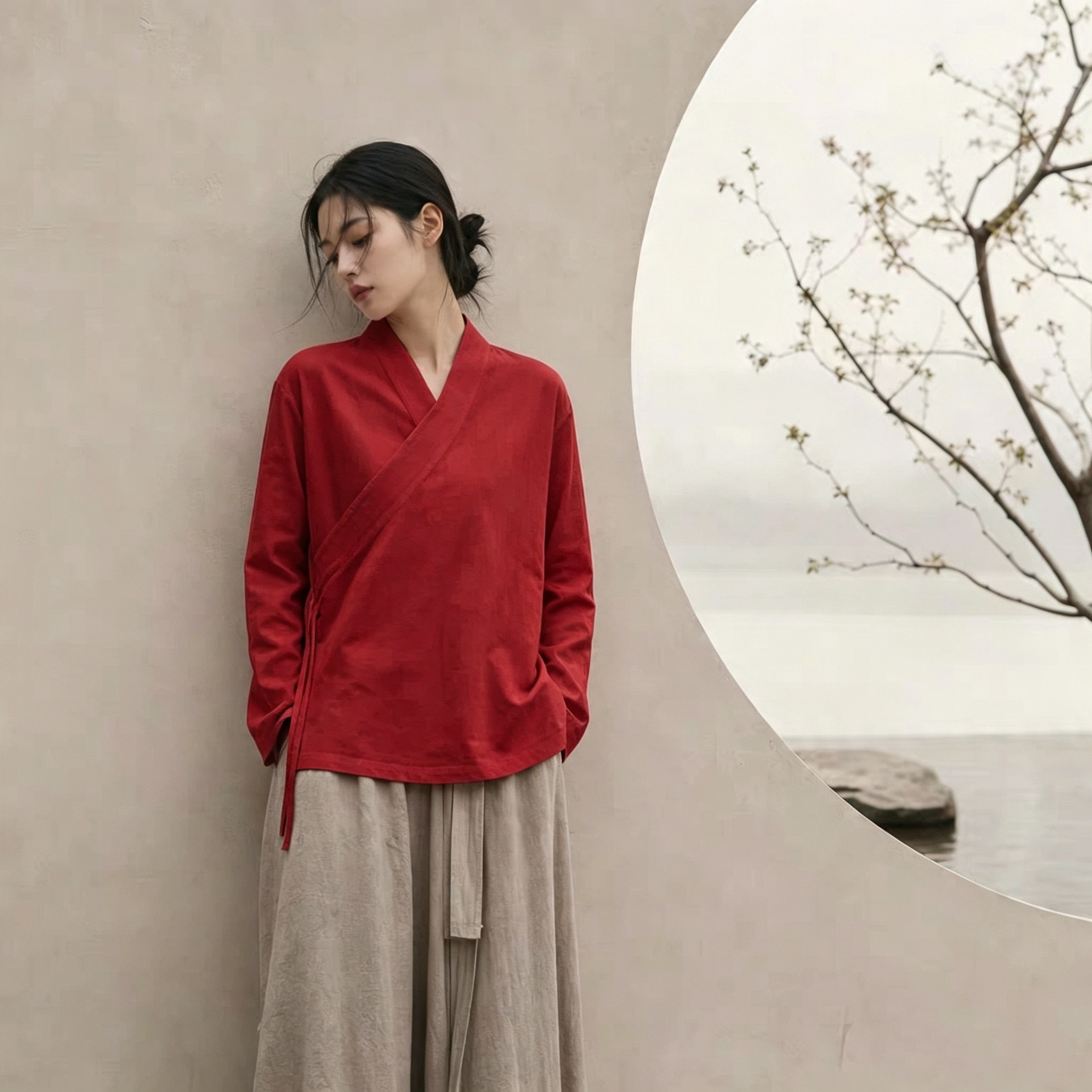男女士汉服居士服中式上衣德绒秋冬禅服中国风唐装交叉领纯色大码