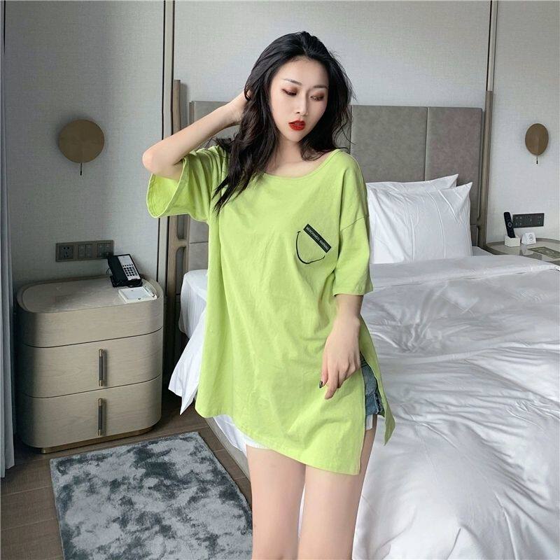 大码女装胖MM2-300斤夏季韩版宽松显瘦交叉露背短袖T恤中长款上衣