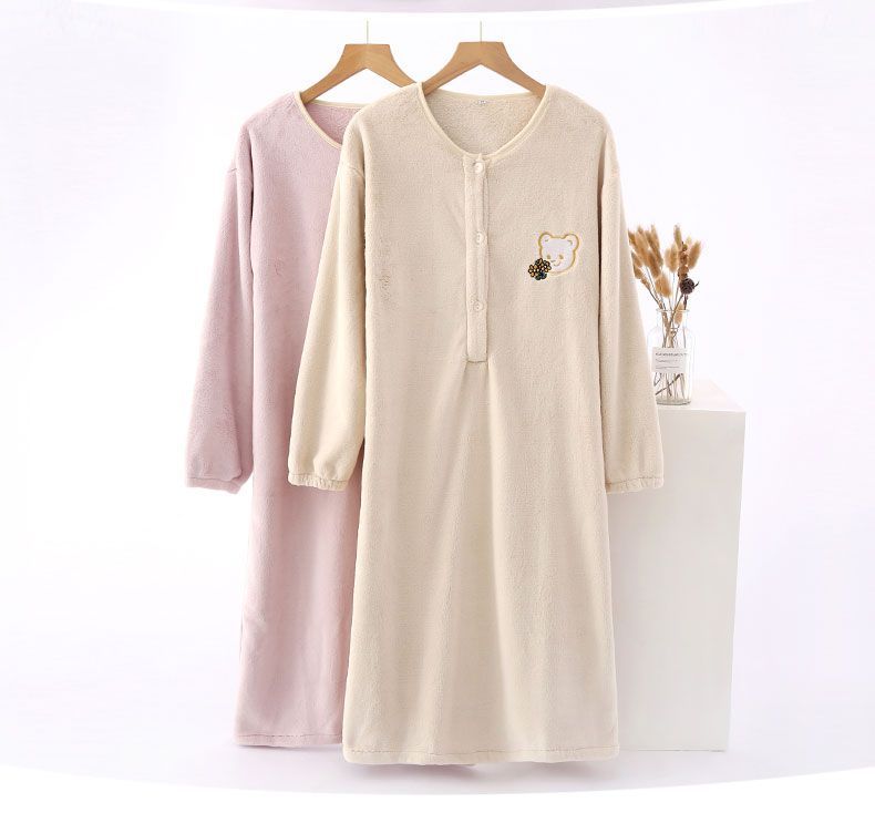 2-300斤睡袍女秋冬季加厚大码睡衣长袖中长款德绒睡裙晨袍家居服