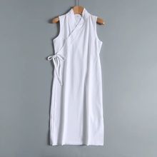 民族风一片式系带交领改良无袖汉服旗袍连衣裙夏季薄款大码300斤