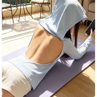 大露背晒背专用衣女三伏天晒太阳T恤长袖理疗养生服夏天背帘大码