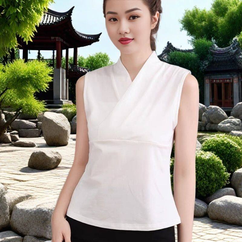 汉服改良内搭无袖背心交叉领上衣复古风古代唐装禅意服大码300斤