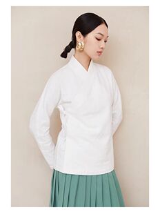原创改良汉服上衣系带德绒新中式长袖内搭交叉领衬衣女大码300斤