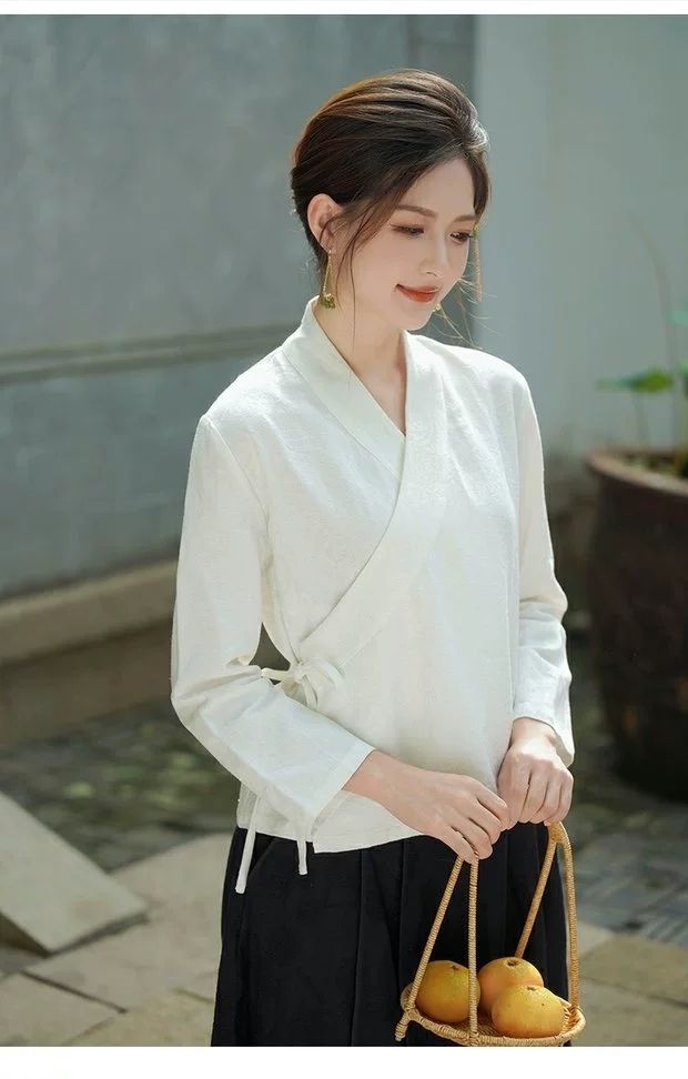 秋冬禅意交领汉服改良文艺复古中式打底衫茶服大码300斤唐装上衣