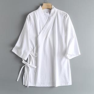 300斤 上衣大码 中国风交领汉服茶禅服纯色休闲夏季 男女士系带短袖