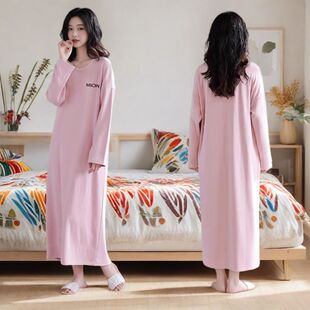 德绒睡裙长款睡衣柔软休闲长袖秋冬季长裙家居服可外穿大码300斤