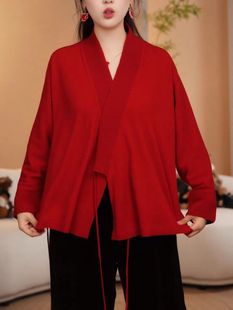 2025秋冬新款大码胖MM红色交领过年德绒打底衫系带复古新中式上衣