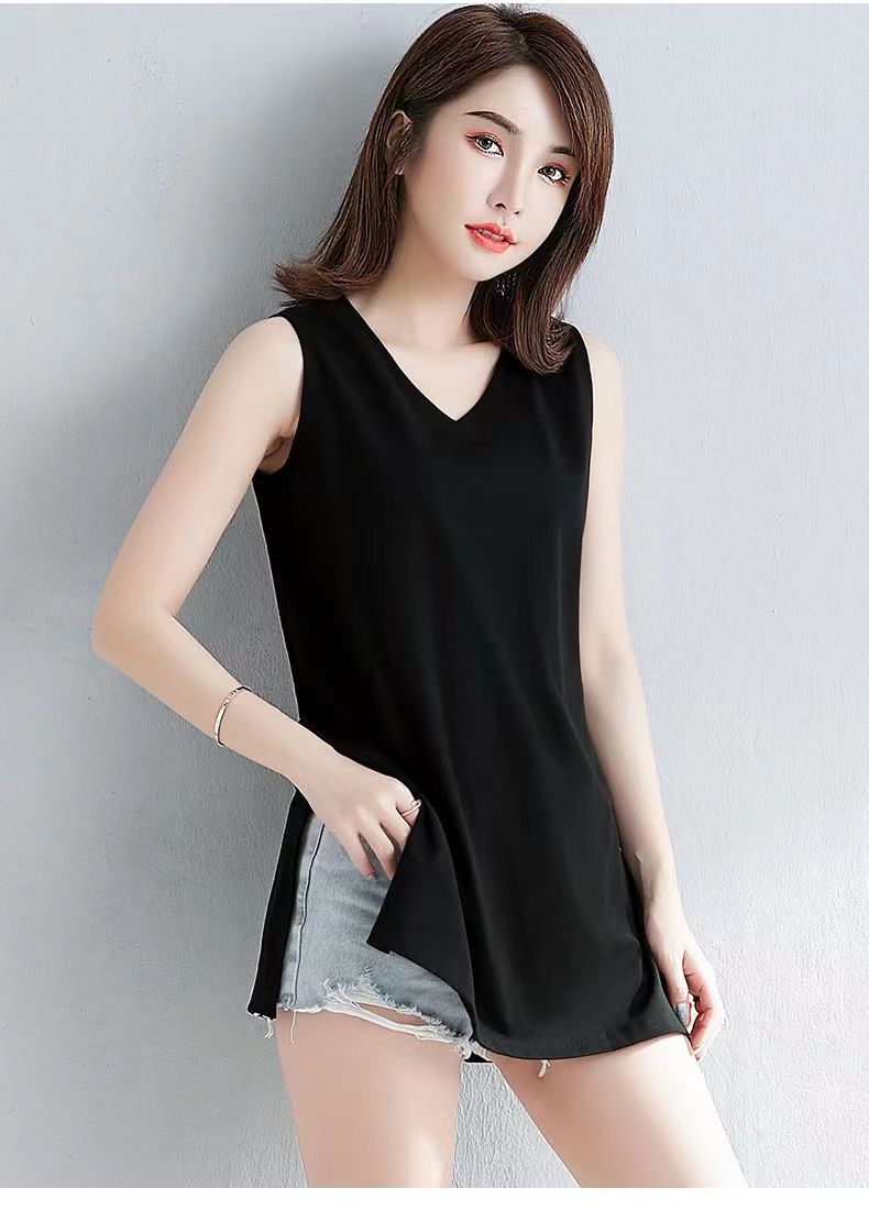 大码300斤宽松V领中长款背心女内搭夏外穿开叉下摆无袖t恤打底衫,女装/女士精品,背心吊带,淘宝优惠券,粉丝福利购,淘宝优惠卷